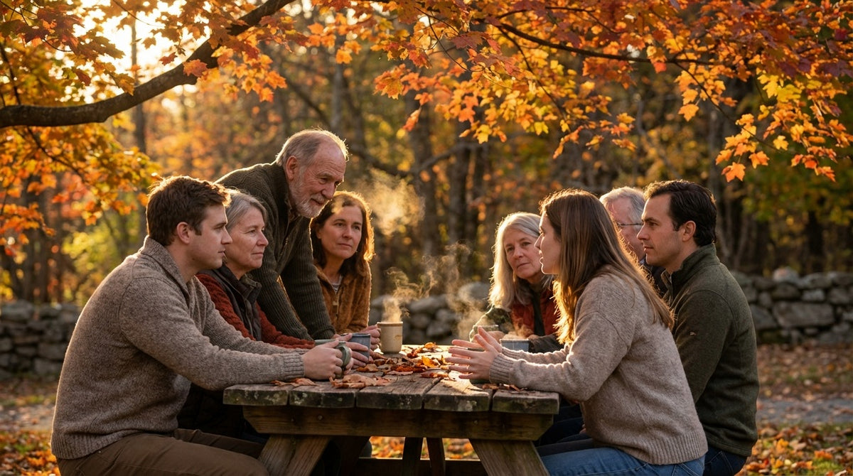 People Enjoying Fall Coffee Together